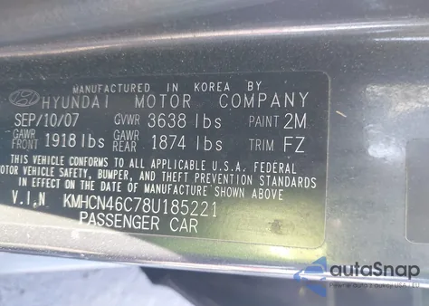 2008 Hyundai Accent Gls из США, поврежденный, VIN KMHCN46C78U185221